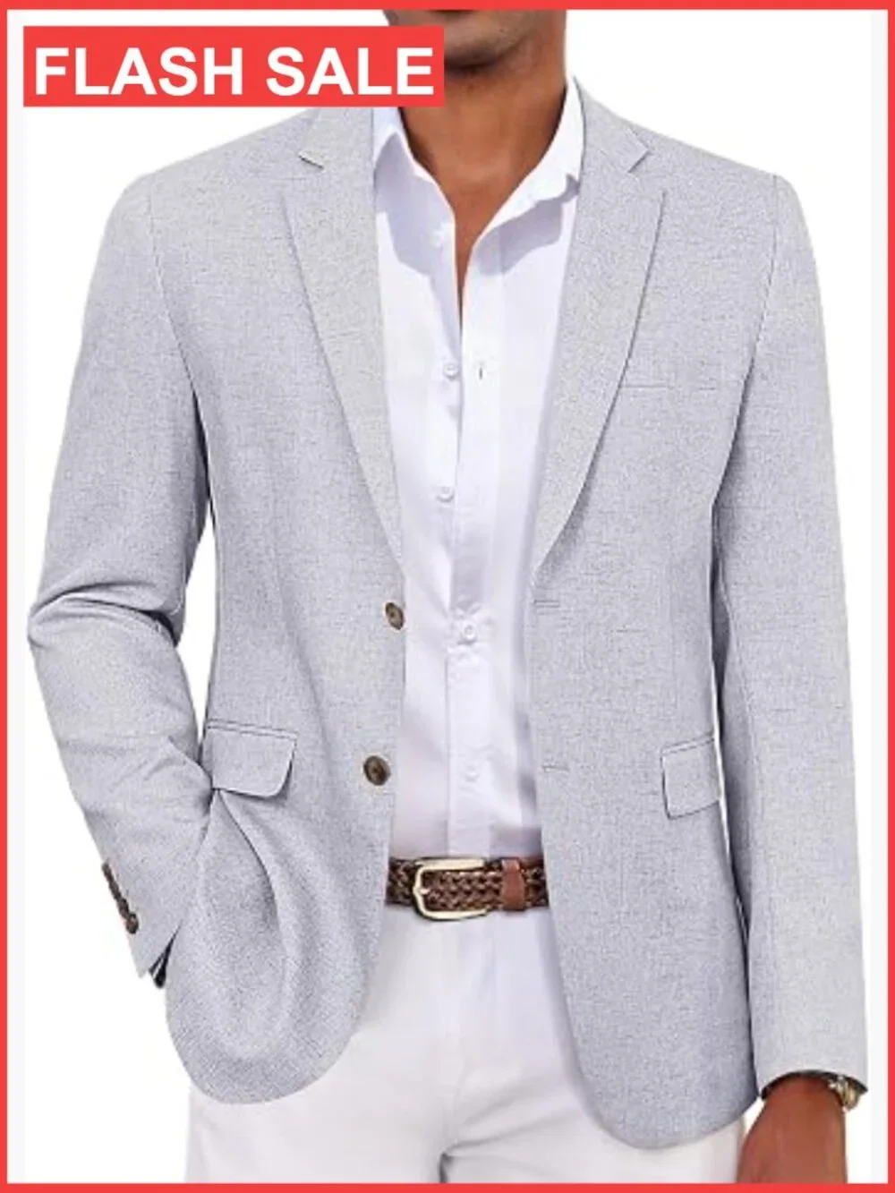 Men's Casual Linen Blend Blazer Lightweight Sport Coat Notch Lapel Two Button